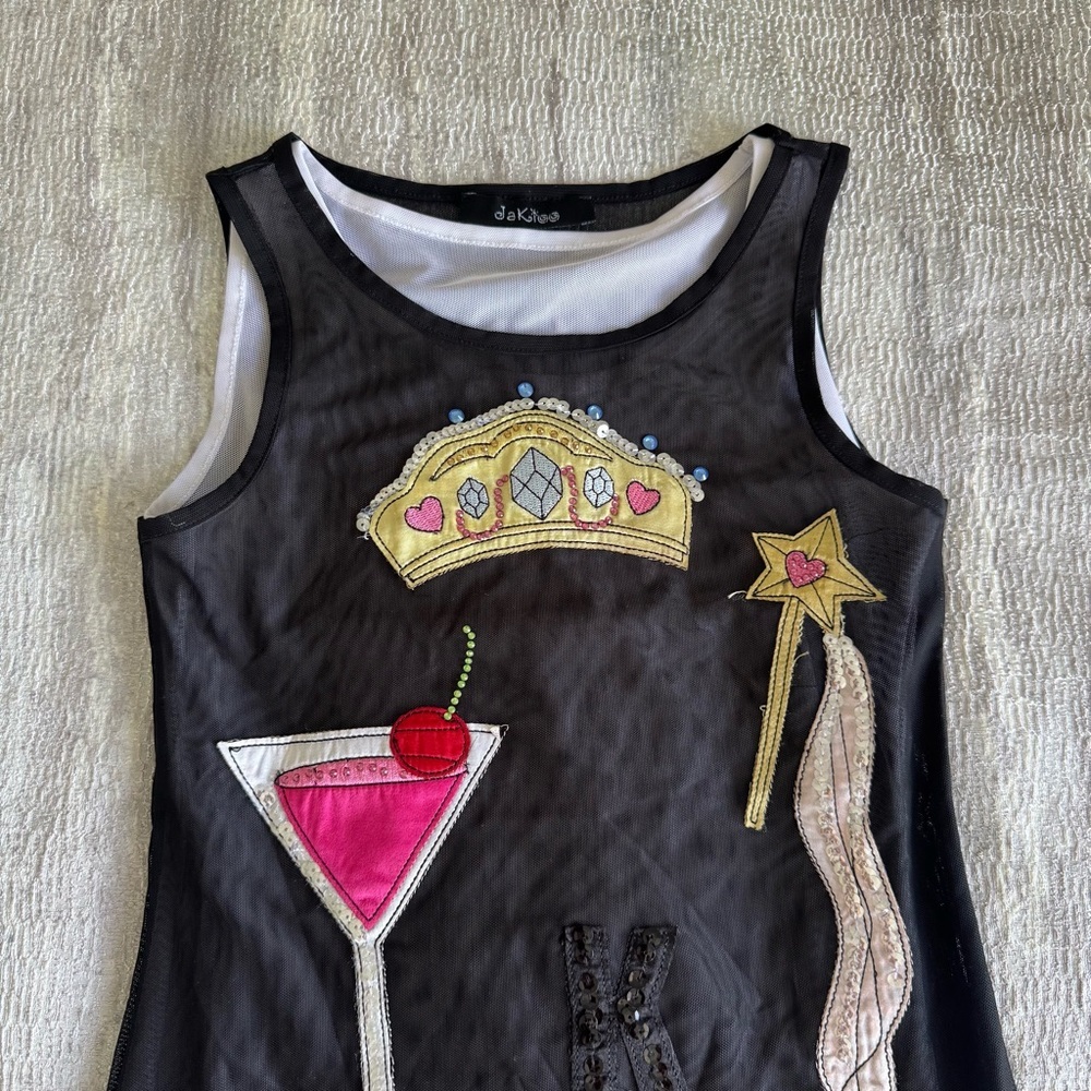 Mona Lisa Black Dress with Pink and Gold Embellishments, Size 8 - Picture 3 of 9